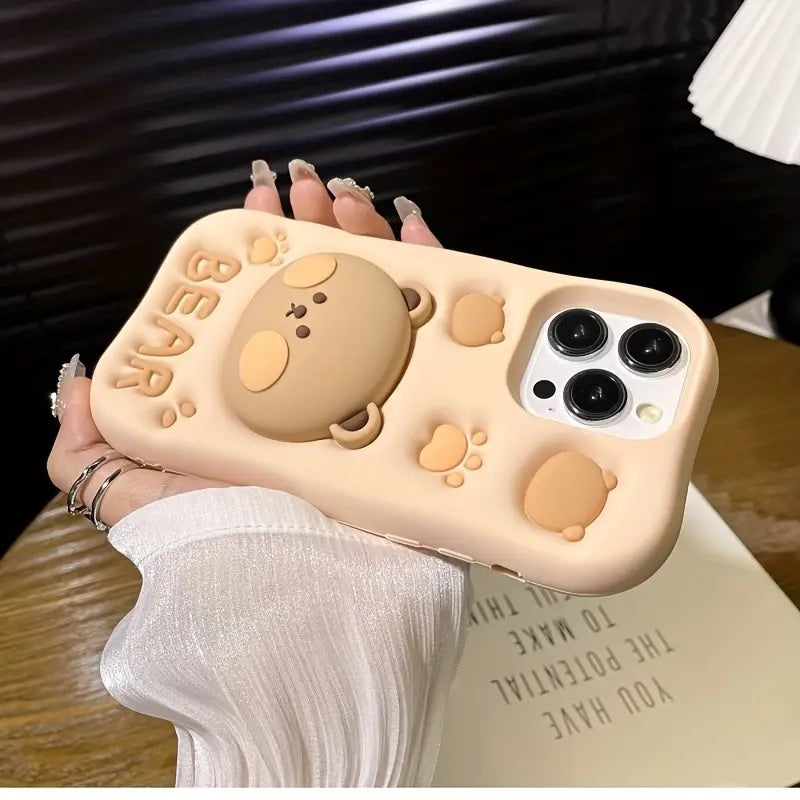 Teddy Bear 3D Cartoon Cute Cotton Bear Love Graphic Animal Back Case with Holder